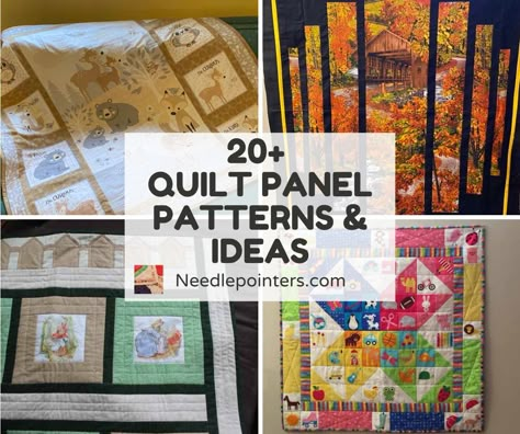 Quilt Panel Wall Hanging Ideas, Ideas For Fabric Panels, Large Panel Quilt Patterns, Panel Quilting Ideas, Quilt Pattern For Panels, Quilt Patterns With A Panel, Quilting With Panels Layout, How To Sew A Panel Quilt, Mini Panel Quilt