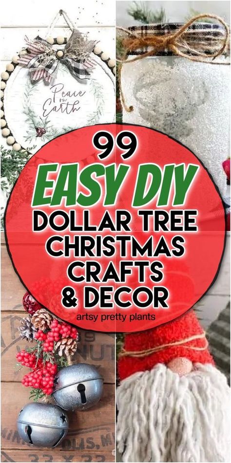 Decorate for the holidays on a budget with these 99 amazing tutorial ideas with dollar store supplies. These craft projects also make inexpensive gifts that your friends and family will love. Check out these simple Christmas tutorials made with supplies from the Dollar Tree! Dollar Tree Diy Gifts Christmas, Dollar Tree Christmas Crafts Diy 2024, Dollar Tree Winter Decor Ideas, Dollar Tree Christmas Tree Ideas, Dollar Store Christmas Crafts Diy, Dollar Tree Crafts Diy Christmas Decor, Easy Dollar Tree Crafts, Dollar Tree Diy Christmas Decor, Christmas Crafts Decor