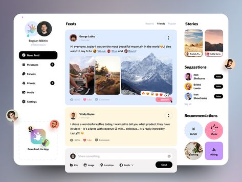 Social Media Concept by NIKITIN on Dribbble Social Media Website Design Inspiration, Social Media Ui Design, Social Media Website Design, Social Media Concept, Therapy Website, Website Design Inspiration Layout, Mobile Application Design, Live App, Design Resume