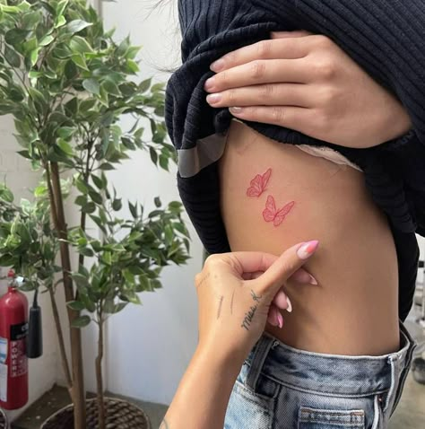 Butterfly Couple Tattoo, Butterfly Couple, Tattoo Papillon, Small Rib Tattoos, Borboleta Tattoo, Red Heart Tattoos, Rib Tattoos For Women, Small Girly Tattoos, Cherry Tattoos