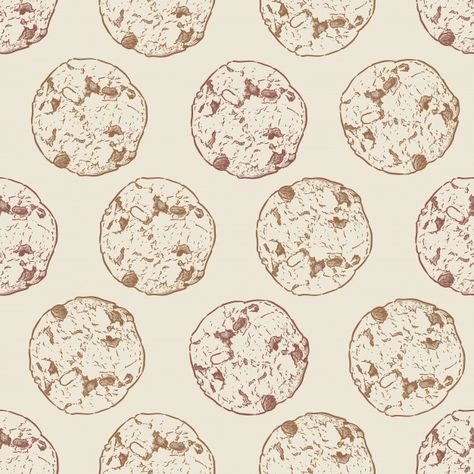 Chocolate chip cookie, seamless pattern ... | Premium Vector #Freepik #vector #pattern #food #vintage #menu Cookie Store Design, Chocolate Chip Cookies Aesthetic, Cookie Background, Cookies Background, Cookies Drawing, Cookie Branding, Cookie Illustration, Cookie Wallpaper, Chocolate Vector