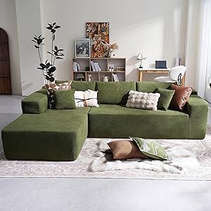 CAODOC 104" Cloud Sectional Couch with Comfy Chaise, Boneless L Shape Sofa with Deep Seat, Minimalist Modular Couches Sleeper for Living Room Bedroom Apartment Lounge,Green Apartment Lounge, Sofa Arrangement, Couch With Chaise, Corner Couch, Modular Couch, Living Room Sofa Set, Modern Sofa Sectional, Modern Couch, Couch Set