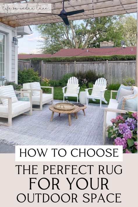 Transform your patio with our guide on How to Choose an Outdoor Rug for Your Patio. Discover the benefits of Natural fiber outdoor rugs and how they can enhance your space. Our blog post includes helpful Outdoor rug placement ideas and creative Patio Decor Ideas to make your outdoor area stylish and comfortable. Patio Interior Design, Outdoor Deck Rugs, Styling A Console Table, Outdoor Area Rugs Patio, Life On Cedar Lane, Best Room Decor, Stone Patios, Room Decor Furniture, Rug Placement