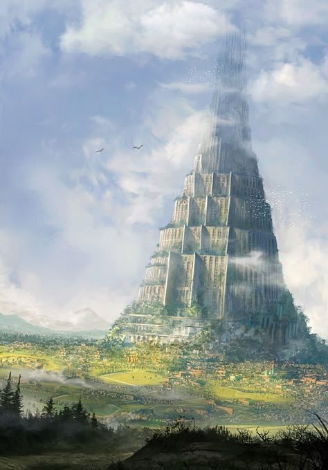 Fantasy Locations, Fantasy World Map, Tower Of Babel, My Fantasy World, Biblical Art, Fantasy Castle, Fantasy City, Fantasy Setting, Fantasy Places