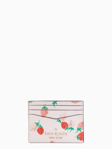 Kate Spade Strawberry Wallet, Card Holder Aesthetic, Kate Spade Strawberry, Designer Wishlist, Cute Card Holder, Miss Thang, Kate Spade Staci, Kate Spade Card Holder, Kate Spade Outlet