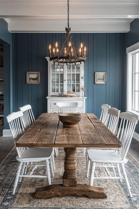 29 Coastal Farmhouse Decor Ideas for a Relaxed Vibe 5 Nautical Instruments, Coastal Farmhouse Dining Room, Costal Farmhouse, Coastal Country Decor, Farmhouse Coastal Decor, Coastal Farmhouse Design, Interior Farmhouse, Coastal Dining Room, Coastal Farmhouse Decor