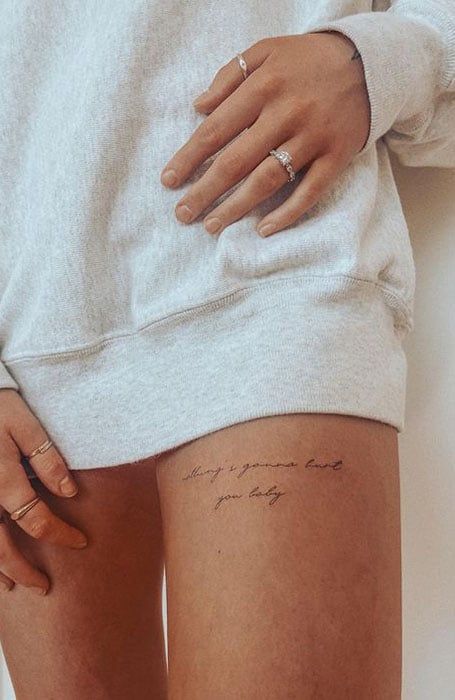 70 Sexy Thigh Tattoos for Women in 2023 - The Trend Spotter Thigh Tattoos Women Simple, Small Hip Tattoos Women, Tattoo Bein Frau, Inner Thigh Tattoos, Front Thigh Tattoos, Thigh Tattoos For Women, Small Thigh Tattoos, Upper Leg Tattoos, Thigh Tattoo Quotes