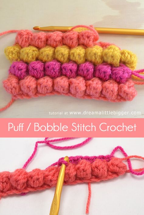 Bubble Crochet Stitch, Crochet Cat Bed, Bobble Stitch Crochet, Bobble Crochet, Crochet Bobble, Crochet Simple, Stitch Ideas, Puff Stitch, Crochet Stitches For Beginners