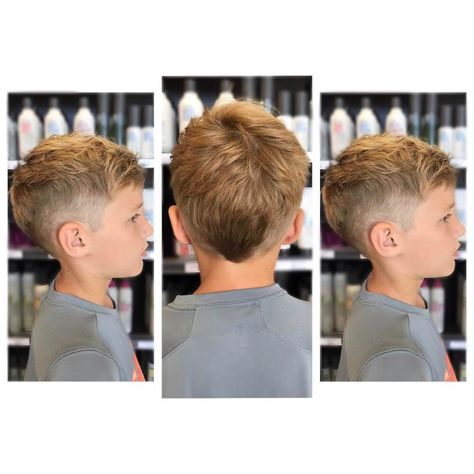 28 Cute Boys Haircuts Cool and School Ready Toddler Boy Fo Hawk, Boys Haircut Modern Mullet, Boy Mow Hawk, Faux Mullet Boys, Kids Mullet Haircut 2023, Boys Mullets Modern, Mohawk Mullet Kids, Euro Mullet Kids, Modern Mullet Boys Kids