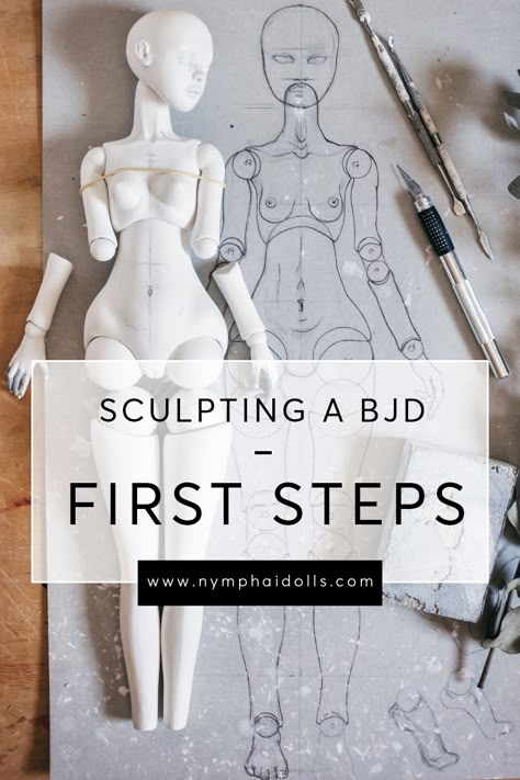 Sculpting a BJD from air-dry clay: first steps — Nymphai Dolls Ball Jointed Doll Sculpting, How To Make A Ball Jointed Doll, Ball Jointed Dolls Realistic, How To Make A Doll, Clay Dolls Diy, Bjd Dolls Tutorial, Bjd Tutorial, Making A Doll, Doll Sculpting