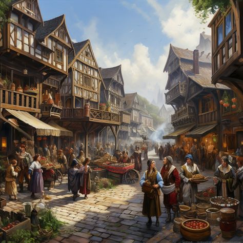 Dnd Inn, Medieval Concept Art, Fantasy Market, Kiss Of Deception, Fantasy Inn, Dnd City, Medieval Home, Environment Illustration, Killer Bunny