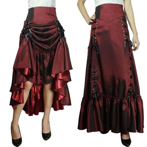 Details about THREE WAY LACE UP RENAISSANCE SKIRT BURGUNDY RED GOTHIC VICTORIAN STEAMPUNK PUNK Steampunk Skirt For Halloween Festival, Bohemian Fitted Skirt For Halloween, Steampunk Tiered Skirt For Costume Party, Gothic Ruffled Skirt For Costume Party, Gothic Ruffled Skirt For Festival, Steampunk Skirt For Alternative Fashion, Steampunk Costume Skirt With Attached Cancan, Red Steampunk Corset Dress For Costume Party, Gothic Tiered Skirt For Costume