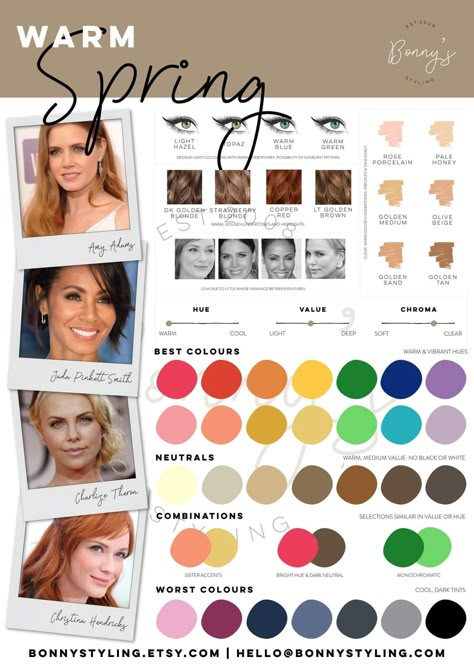 Spring Skin Tone, Spring Color Analysis, Warm Spring Palette, True Spring Palette, True Spring Color Palette, Warm Spring Color Palette, Warm Spring Outfits, Light Spring Color Palette, True Spring Colors