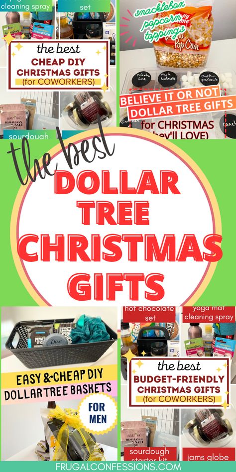 Dollar Tree Christmas Gifts - both gifts, and Dollar Tree Christmas Baskets that you DIY! But MAN they're easy. And cheap. Cheap Easy Christmas Gifts For Family, Easy Cheap Gift Baskets Diy Christmas, Very Cheap Christmas Gifts, Dollar Tree Diy Gifts Christmas, Diy Gift Baskets Dollar Tree, Simple Christmas Gifts For Family Budget, Tin Box Gift Ideas, Dollar Tree Christmas Basket Gift Ideas, Dollar Tree Mens Gifts