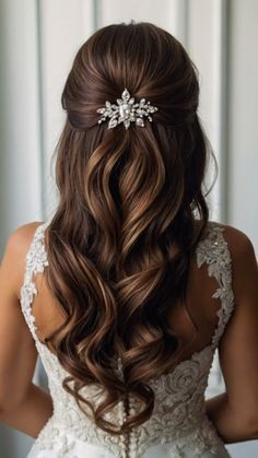 Elegant Straight Hairstyles Wedding, Wedding Hair Styles Medium Length, Simple Wedding Hairstyles Medium, Half Curly Hairstyles, Bride Hairstyles For Long Hair, Wedding Hairdo, Hairdo Ideas, Short Veil, Braided Styles