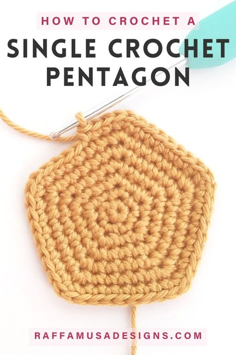 a single crochet pentagon Single Crochet Hexagon, Crochet Diamond Amigurumi, Crochet Hexagon Amigurumi, Crochet Shapes Flat Patterns, Crochet Pentagon Pattern, Single Crochet Square Pattern, Crochet Flat Shapes, Crochet Pentagon Pattern Free, Pentagon Crochet Pattern