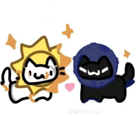 Black Cat Cute Drawing, 2 Cats Drawing, Sun And Moon Matching Pfp, Cute Pfp Matching, Matching Drawings, Cute Love Drawings, Doodles Cat, Sun X Moon, Cat Pixel Art