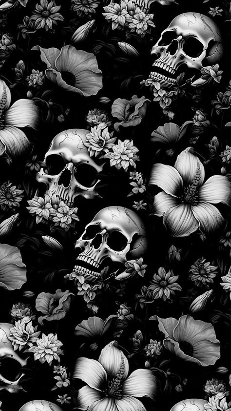 Floral Skull Art, Cute Gothic Wallpaper, Gothic Wallpaper Aesthetic, Dark Floral Aesthetic, Black And White Aesthetic Wallpaper, Skull Aesthetic, Skull Background, Skull Wallpapers, Gothic Background