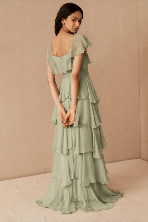 Tiered ruffle sage green spring wedding guest dress Sage Green Spring Wedding, Green Wedding Guest Dresses, Green Spring Wedding, Spring Wedding Outfit, Dress For Wedding Guest, Green Wedding Dresses, Green Formal Dresses, Formal Wedding Guest Dress, Sage Green Bridesmaid Dress