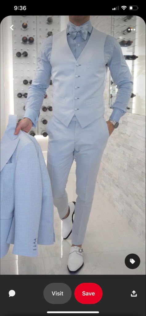 Light Blue Prom Suits, Light Blue Tux, Blue Prom Tuxedo, Blue Prom Suits For Guys, Quince Chambelanes Outfits, Baby Blue Wedding Dresses, White Prom Suit, Light Blue Dress Pants, Chambelanes Outfits