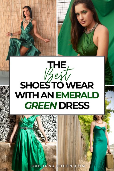 what shoes to wear with an emerald green dress, emerald green dress what shoes, shoes for an emerald dress, emerald green dress outfit ideas Emerald Green Dress With Nude Heels, Heels To Go With Emerald Green Dress, Shoes That Go With Dark Green Dress, Heels For Emerald Green Dress, Shoes For Forest Green Dress, Heels For A Green Dress, Emerald Green Dress With Gold Heels, Emerald Green Sequin Dress Accessories, Green Dress Pink Shoes Outfit