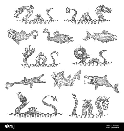 Drawing Ideas Sea, Fantasy Map Drawing Ideas, Fantasy Map Drawing, Map Drawing Ideas, Ide Scrapbook, Sea Monsters Drawing, Animals Sketch, Sea Creatures Drawing, Serpent Dragon