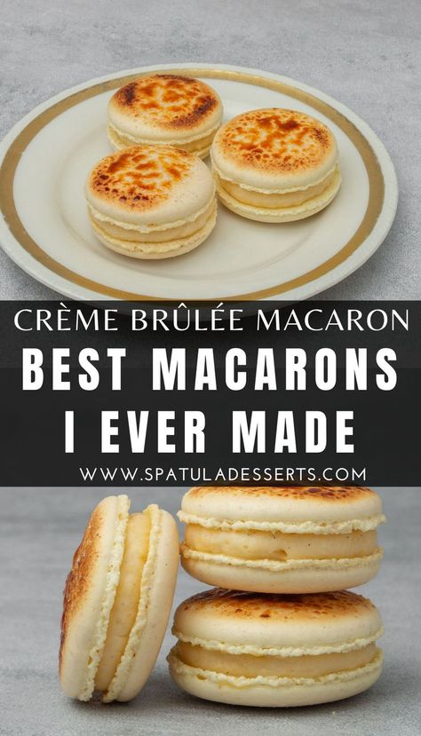 Vanilla Bean Macarons Recipe, Creme Brulee Macaron Recipe, Best French Macaron Recipe, Sugar Free Macarons, Best Macaroons Recipe, Easy French Dessert Recipes, Brunch Macarons, Macroom Recipe, Disney Macaroons