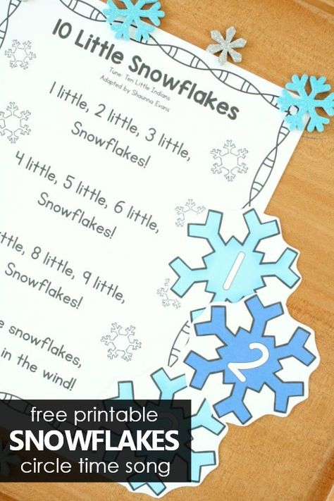 Winter Songs For Preschool, Snowflake Song, Dinosaur Counting, Preschool Circle Time Songs, Counting Mats, Free Math Printables, Circle Time Songs, Learning To Count, Kindergarten Songs