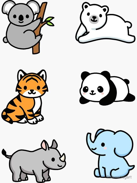 "Endangered Animal Sticker Pack" Sticker by littlemandyart | Redbubble Cute Endangered Animals, Animal Chart, Easy Animal Drawings, Cartoon Drawings Of Animals, Cute Kawaii Animals, Easy Doodle, Stickers Ideas, Animal Doodles, Cute Animal Drawings Kawaii