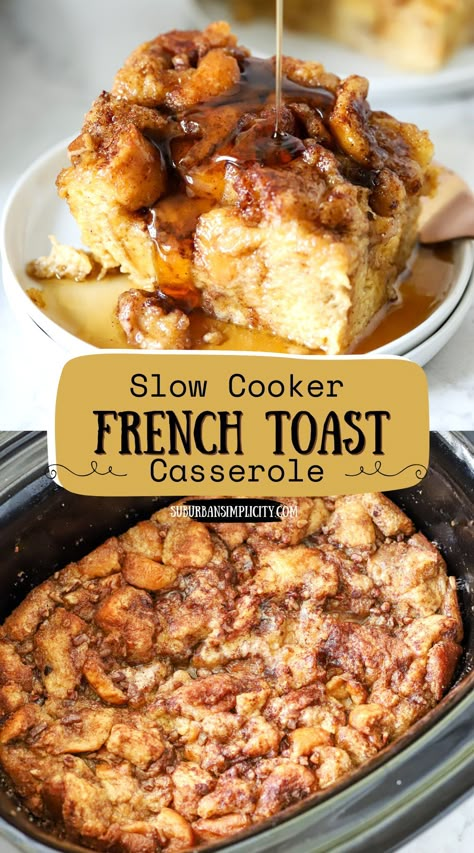 Slow Cooker French Toast, Crockpot French Toast, Breakfast Crockpot Recipes, Slow Cooker Breakfast, French Toast Casserole Recipes, Crockpot Breakfast, Crockpot Dishes, Large Crowd, French Toast Casserole