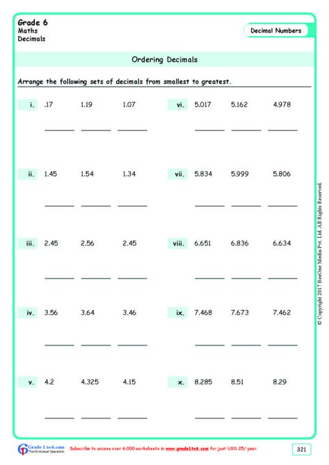 Math Key Words, Grade 6 Math Worksheets, Ordering Decimals, Maths Worksheet, Number Worksheet, Grade 6 Math, Decimals Worksheets, School Material, Kids Math