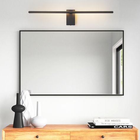 Experience the elegance of minimalism with this sleek linear black/gold integrated LED vanity light. Modern Bathroom Vanity Light, Bathroom Light Bar, Modern Bathroom Vanity Lighting, Vanity Lights Bathroom, Candy Factory, Bathroom Vanity Light, Bathroom Sconces, Vanity Lights, Basement Bathroom