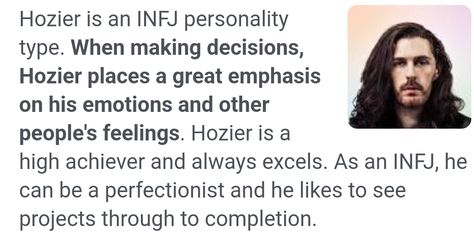 Hozier is an INFJ personality type . Hozier Type Of Love, Talk Hozier, Hozier Lyrics, What The Water Gave Me, Andrew Hozier, Bog Man, Infj Personality Type, Type Of Love, Mbti Memes