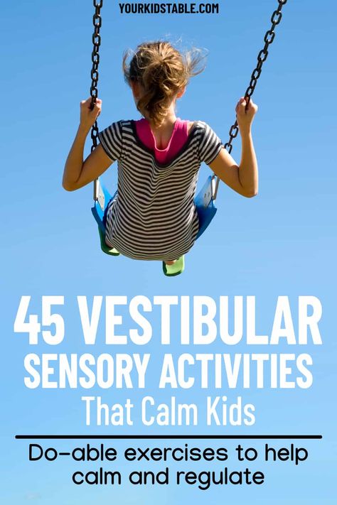 Whether you’ve got a sensory seeking or sensory avoidant kid, vestibular activities can be a powerful tool to help bring sensory regulation and calm to their bodies. Learn 45+ vestibular exercises to try with your child, as well as guidelines for how to address the vestibular system through a sensory diet. Superflex Activities, Vestibular Exercises, Midline Crossing, Behavior Interventionist, Vestibular Activities, Sensory Integration Activities, Proprioceptive Activities, Stimulation Activities, Sensory Regulation