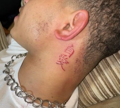 Chinese Symbol Tattoo Behind Ear Chinese Symbol Tattoos Behind Ear, Behind Ear Tattoo Men Ideas, Men’s Tattoo Behind Ear, Mens Behind Ear Tattoo, Chinese Tattoo Behind Ear, Chinese Neck Tattoo, Men Ear Tattoo, Tattoo Behind Ear Men, Behind Ear Tattoo Men