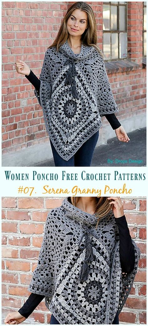 Serena Granny Poncho Crochet Free Pattern - Women #Poncho; Free #Crochet; Patterns Poncho Patterns, Crochet Poncho Free Pattern, Poncho Crochet, Crochet Poncho Patterns, Poncho Pattern, Crochet Sweaters, Crochet Jacket, Crochet Shawls, Crochet Woman