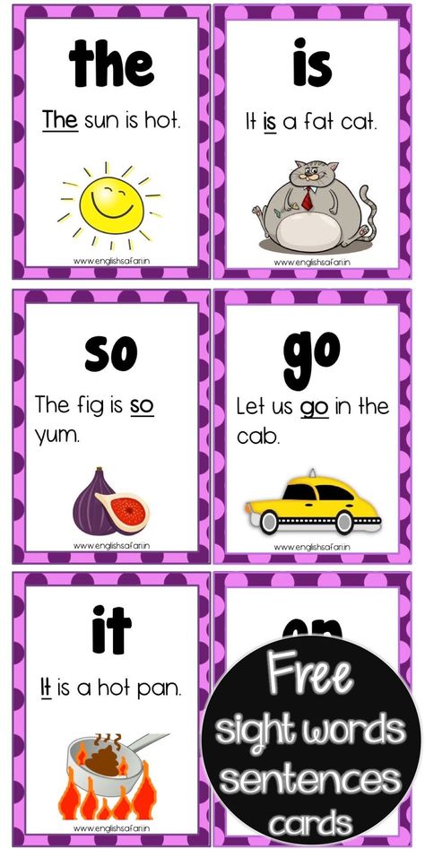 Sight Words Sentences, Sight Word Sentence Cards, Sight Word Stories, Sight Words Kindergarten Activities, Preschool Sight Words, Fry Sight Words, Cvc Words Kindergarten, Sight Word Sentences, Kindergarten Reading Activities