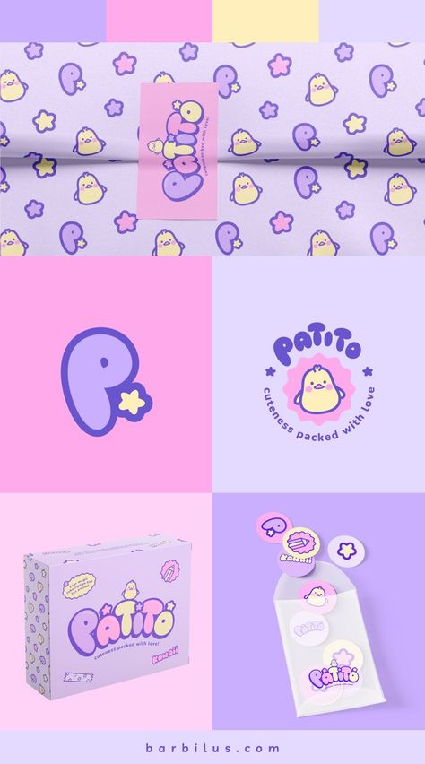 Brand identity for a kawaii stationery brand with a cute and magical style. This visual identity project includes the custom primary logo, secondary logo, brandmark, color palette, brand pattern, custom icons, mascot design, social media design, custom stickers, and packaging. The custom is fully customized by hand drawn and the color palette is soft colors. Find me as @barbilus_ Fun Brand Identity, Kids Package Design, Cute Branding, Designing Stickers, Custom Wall Stickers, Branding Design Packaging, Visual Identity Design, Packaging Stickers, Business Stickers