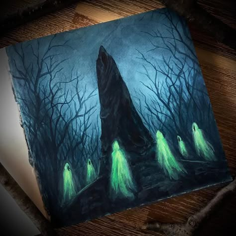 Spookie Paintings, Oil Painting Ghost, Horror Oil Pastel Art, Dark Paintings Ideas Easy, Gothic Painting Ideas On Canvas, Spooky Painting Ideas On Canvas, Eerie Paintings, Gothic Painting Ideas, Dark Painting Ideas