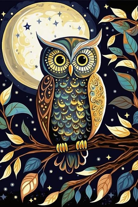 Amazon.com: STOJAN 18X25Inch Diamond Painting Kits, Cartoon Moon Owl Diamond Painting for Wall Decor Bedroom Decor, Adults Children Family Interactive 5D Round Diamond Embroidery Craft Holiday Gift : Arts, Crafts & Sewing Owl Mural Art, Whimsical Owl Paintings, Painting For Wall Decor, Cartoon Moon, Owl Moon Art, Folk Art Owl Illustration, Painting For Wall, Owl At Night Painting, Diamond Embroidery