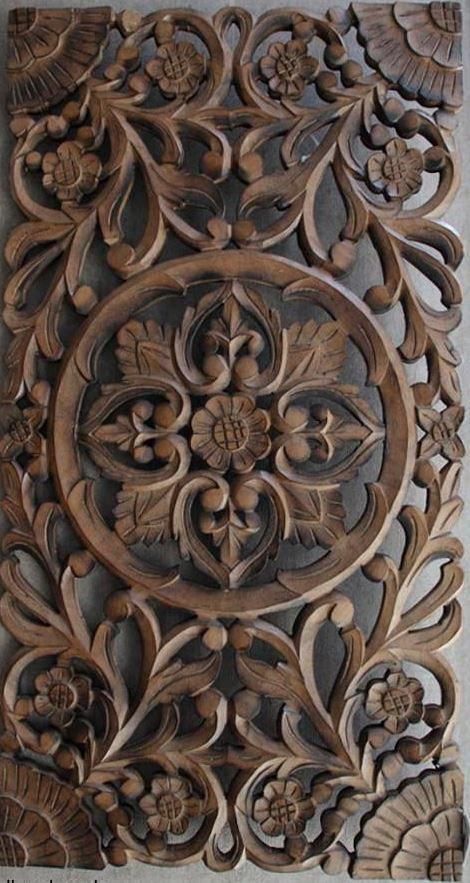 Indonesian Wood Carving, Intricate Wood Carving, Wooden Carving Design Wall Art, Carving Designs Pattern, Wooden Carving Design, Ornamental Wood Carving, House Wall Design, Carved Wood Wall Art, Wooden Front Door Design