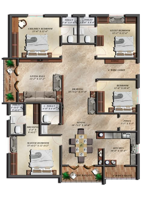 4 BHK floor plan have been rendered by INFINITY 7 STUDIO Team. Single Floor House Design, 2bhk House Plan, 3d House Plans, Apartment Floor Plan, House Floor Design, Building House Plans Designs, House Plan Gallery, Home Design Floor Plans, Architect Design House