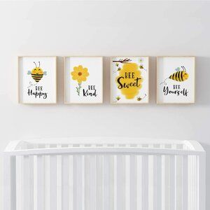 Honey Bee Nursery, Honey Bee Theme, Sunflower Nursery, Bee Nursery, Bee Yourself, Nursery Decor Prints, Honey Bee Decor, Minimalist Nursery, Bee Bee