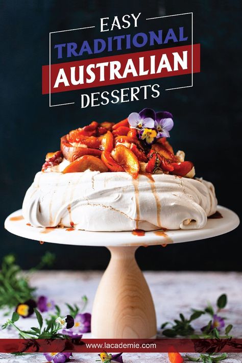 The caramelized fruit topping makes Pavlova more captivating and mouth-watering. Australian Meat Pie, Australian Desserts, Australian Recipes, Meringue Recipe, Easy To Make Dinners, Australia Food, Spiralizer Recipes, Meat Pies, Australian Food