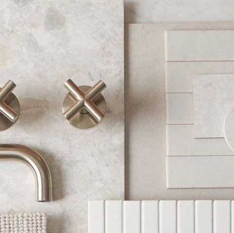 INTERIOR DESIGN | STYLING & DECORATING on Instagram: "Tonal inspiration from @tilecloud featuring brushed nickel hardware and soft neutrals ✨🙌🏼 #moodboard #brushednickel #tilesdesign" Brush Brass Bathroom, Bathroom Remodel Brushed Nickel, Bathroom Nickel Fixtures, Brushed Nickel Faucet Bathroom, Kitchen Brushed Nickel Hardware, Neutral Family Bathroom, Bathroom Brushed Nickel Fixtures, Brushed Chrome Bathroom Fixtures, Brush Nickel Bathroom Fixtures