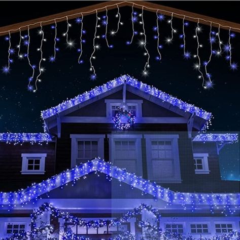 ANSIO® Outdoor Christmas Lights 760 LED 52m/166ft Icicle Lights Outdoor & Indoor Blue & Cool White Decorations String Fairy Outside Lights with Timer for Xmas Garden & Party|Mains Powered Green Cable Christmas Icicle Lights, Icicle Lights Outdoor, Christmas Lights Outdoor, Icicle Christmas Lights, Column Lighting, White Christmas Lights, Christmas House Lights, Led Fairy String Lights, Outdoor Fairy Lights