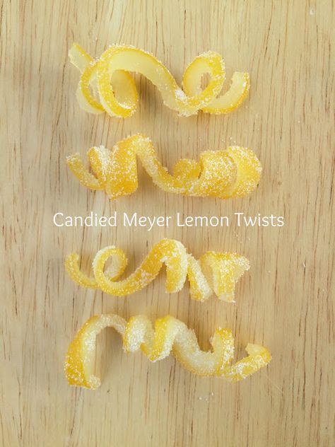 Candied Meyer Lemon Twists | Easy DIY, great for desserts or to decorate a cake | www.jacolynmurphy.com Lemon Birthday Cakes, Candied Lemon Slices, Lemon Birthday, Candied Lemon Peel, Meyer Lemon Tree, Candied Fruits, Candied Lemons, Lemon Dessert Recipes, Lemon Slices