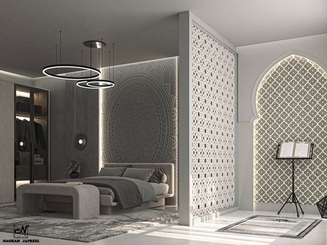 Namaz Area At Home, Bedroom Prayer Corner, Praying Room, Islamic Interior, Islamic Interior Design, Interior Design Behance, Cool Room Designs, Prayer Corner, Bedroom Deco