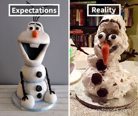 13 Of The Funniest Nailed It Baking Creations You've Ever Seen Epic Cake Fails, Baking Fails, Bad Cakes, Olaf Cake, Cooking Fails, Cake Fails, Fail Nails, Food Fails, Expectation Reality