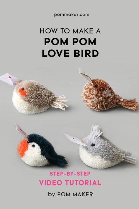 Pompon Diy, Pom Pom Animals, Diy Pom Pom, How To Make A Pom Pom, Yarn Pom Pom, Pom Pom Crafts, Bird Crafts, Love Bird, Wooden Blinds